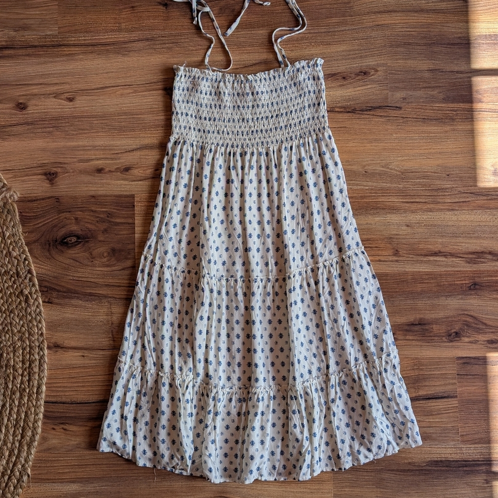 Liberty Love Cream and Blue Floral Print Maternity Dress Size L